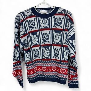 Hot Cashew Vintage Sweater 90's Roses Valentines Print USA Retro Vintage M